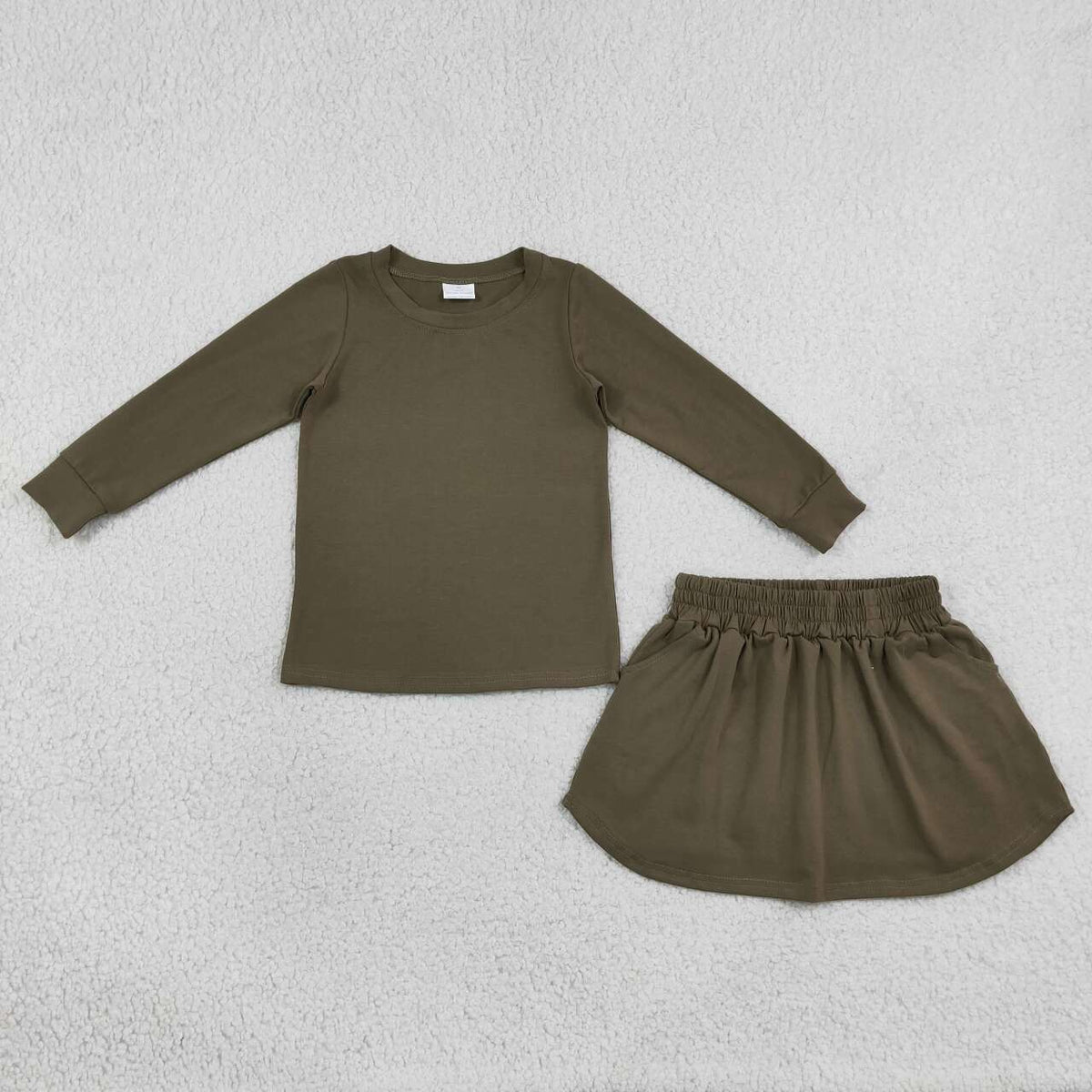 Green Cotton Long Sleeve Top Skort Girls Fall Clothes Set