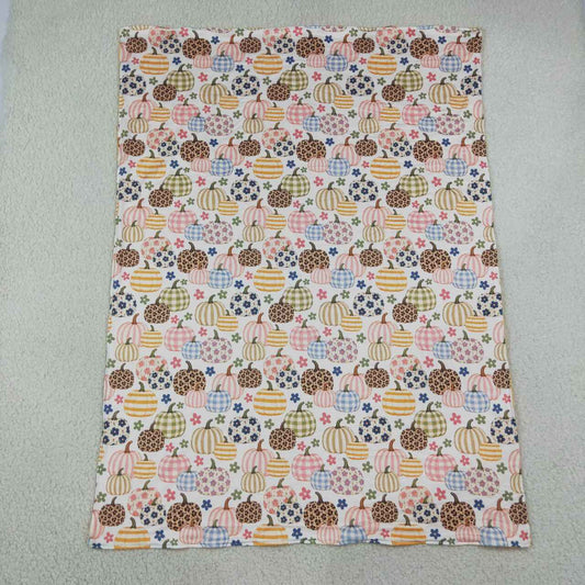 BL0252 Pumpkin Small Flowers Print Baby Girls Fall Blanket