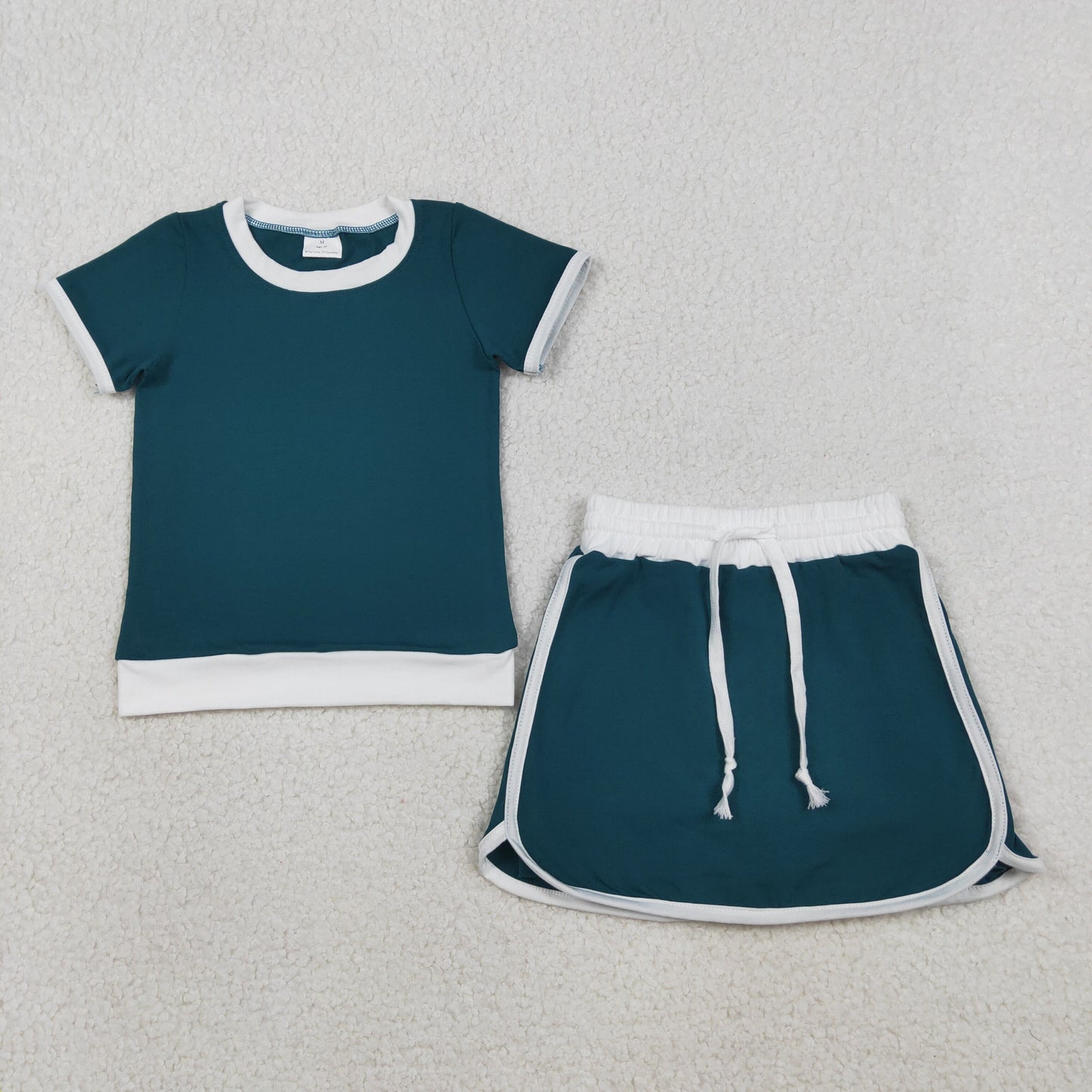 Mommy and Me Teal & White Contrast Trim Matching Set | Short Sleeve Top & Skort Outfit for Mother Daughter