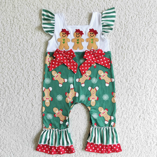 Gingerbread Embroidery Baby Girls Christmas Romper    SR0064
