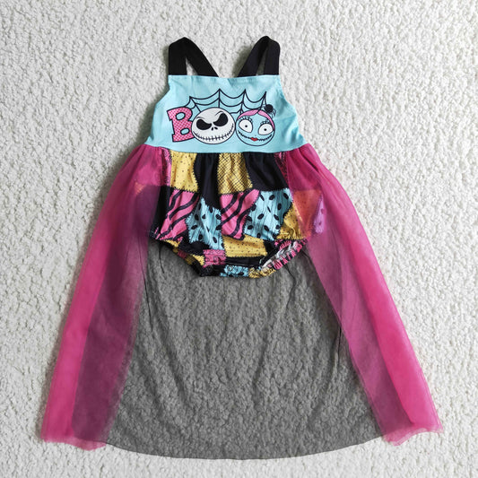 SR0084 BOO Nightmar* Purple Patchwork Baby Girls Halloween Tulle Romper