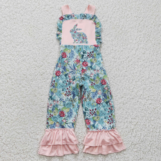 Girls flowers print bunny Easter jumpsuit     SR0164
