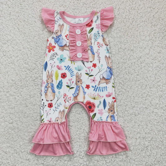 Baby girls bunny print Easter romper      SR0198