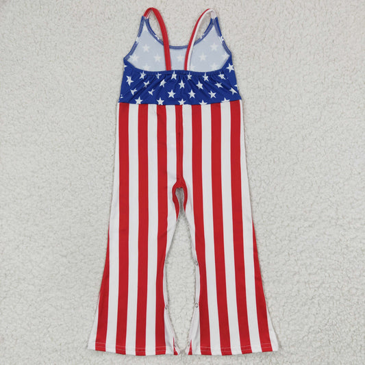 SR0256 Star & Stripe Suspender Jumpsuits - Patriotic Girls