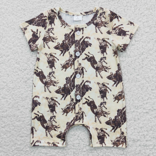 SR0261 Rodeo Print Baby Boys Summer Buttons Romper