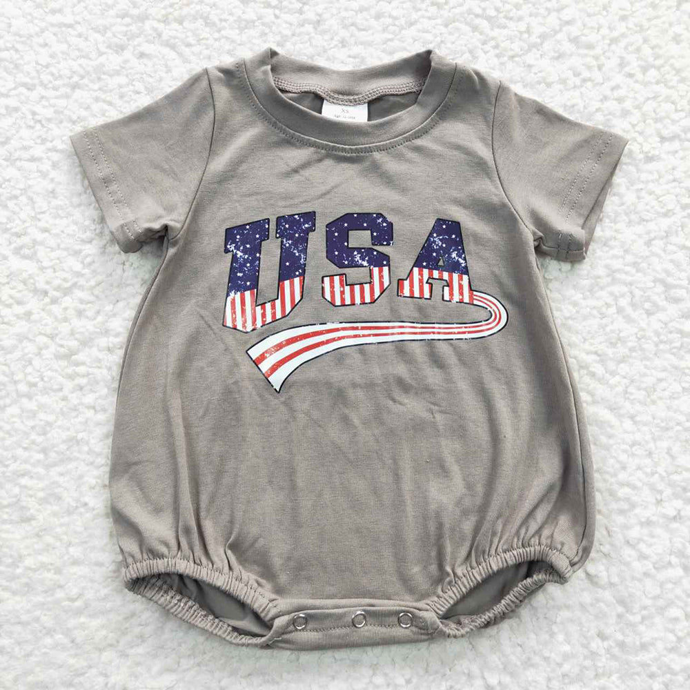 SS0287  USA Vinly Grey Cotton Baby 4th of July Romper