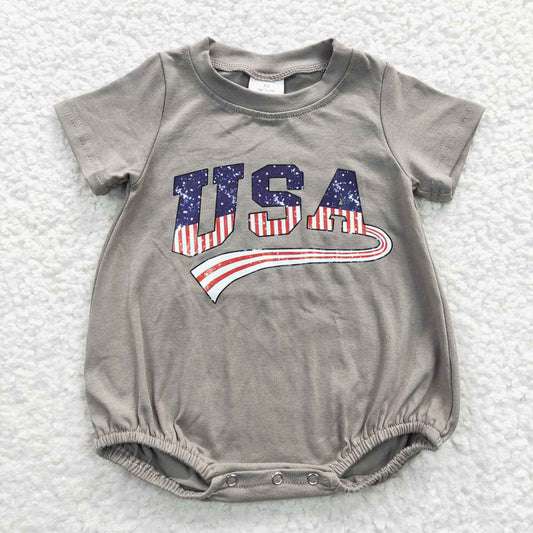 SS0287  USA Vinly Grey Cotton Baby 4th of July Romper