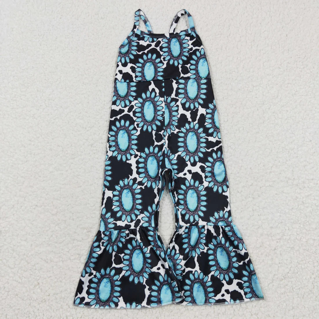 Sibling Baby Girls Strap Western Bell Bottom Jumpsuit
