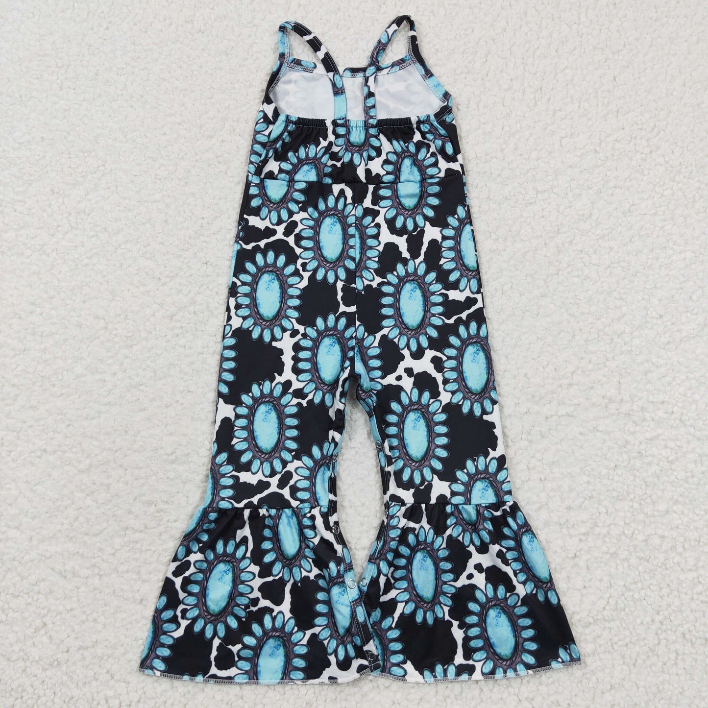 Sibling Baby Girls Aqua Ruffle Tunic Turquoises Bell Bottom Western Clothes Set Strap Jumpsuits