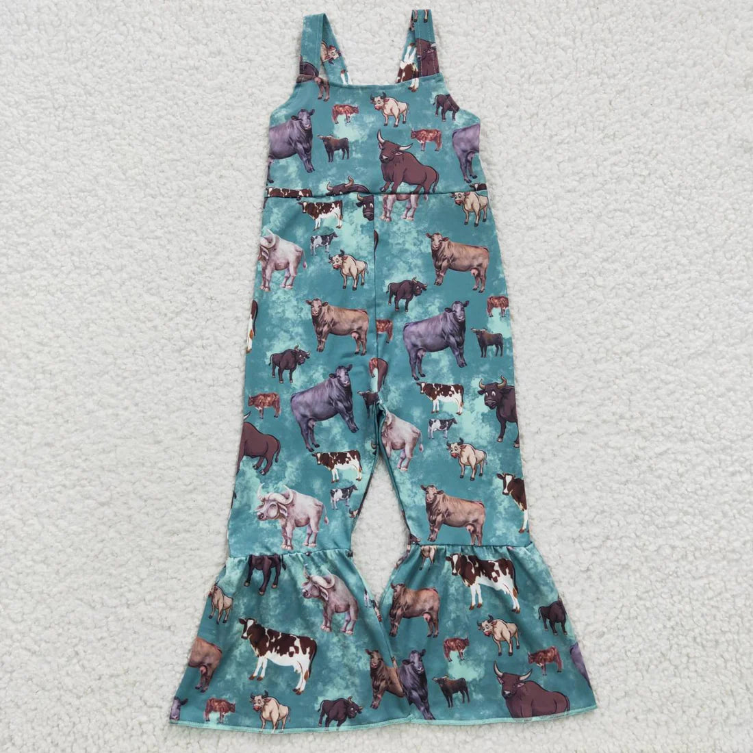 Sibling Baby Girls Strap Western Bell Bottom Jumpsuit