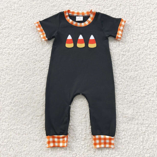 SR0400 Candy Embroidery Black Baby Boys Halloween Romper
