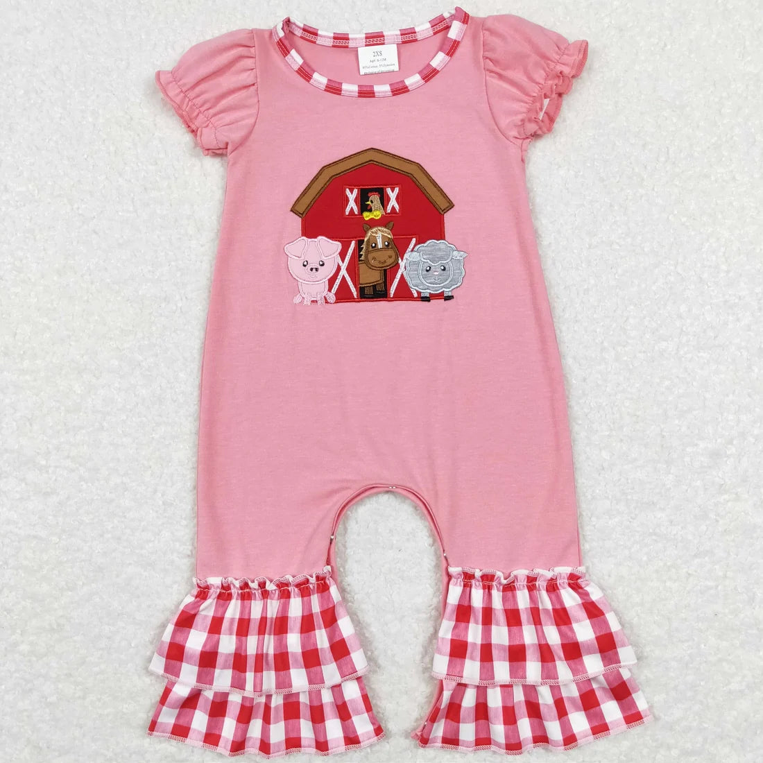 Sibling Baby Girls Embroidery Farm Animal Short Sleeve Outfit Romper