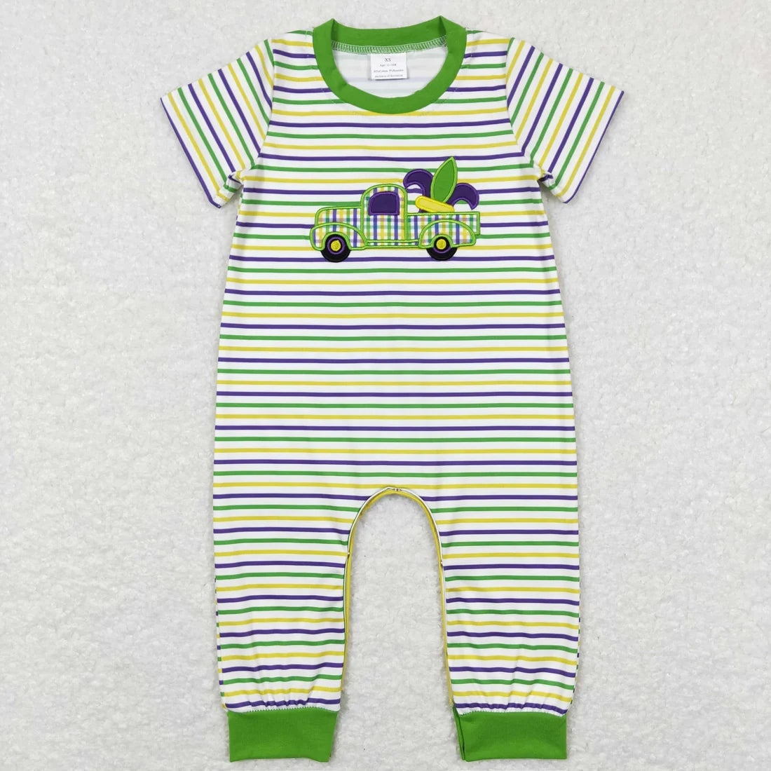 Sibling Baby Boys Girls Embroidery Truck Anchors Stripe Mardigras Clothes Sets Footie Romper