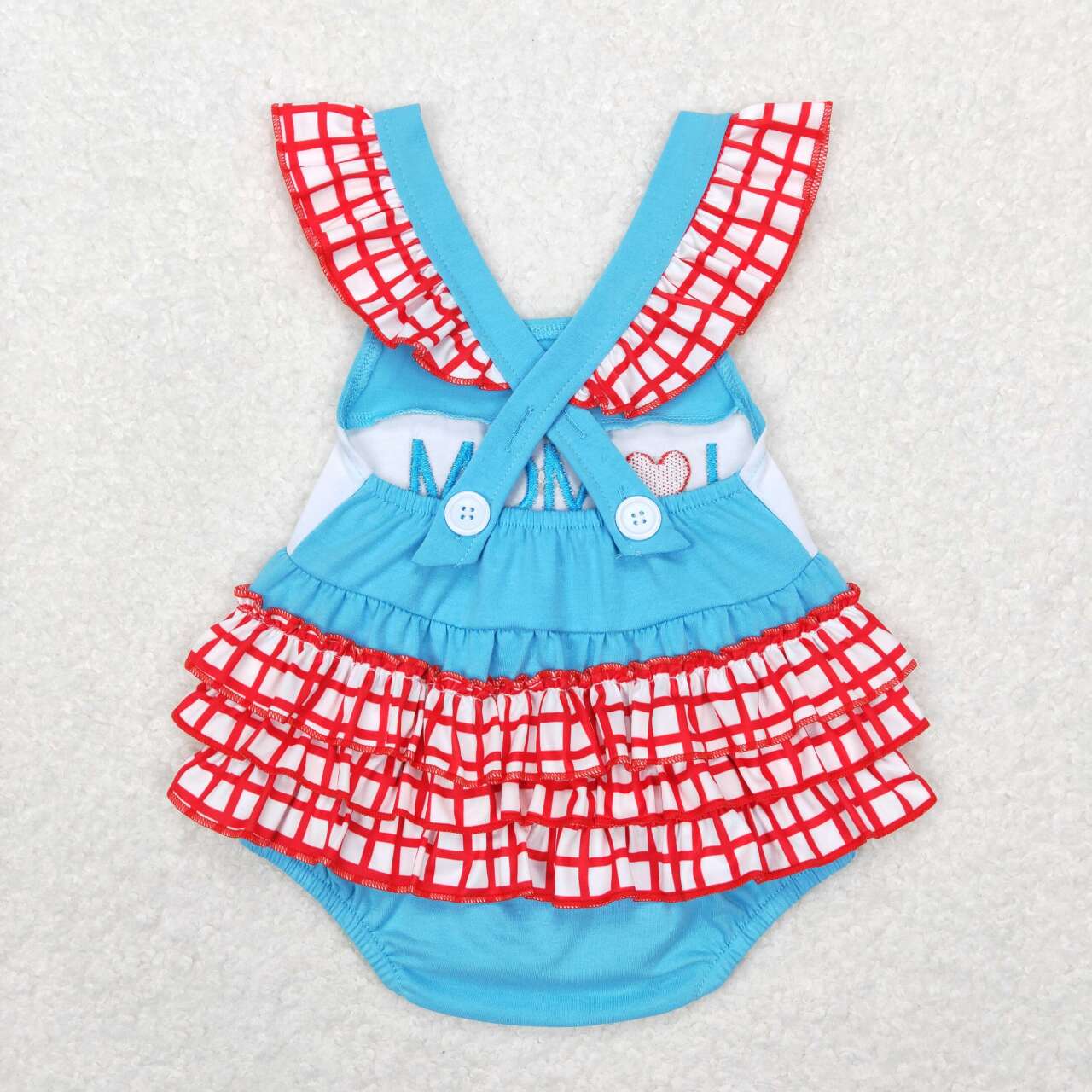 Sibling Toddler Girls  I Love Mom Flutter Sleeve Dress and Bubble Romper