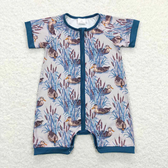 Sibling Baby Boys Hunting Duck Short Sleeve Zip Rompers