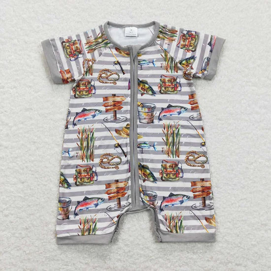 Sibling Baby Boys Hunting Duck Short Sleeve Zip Rompers
