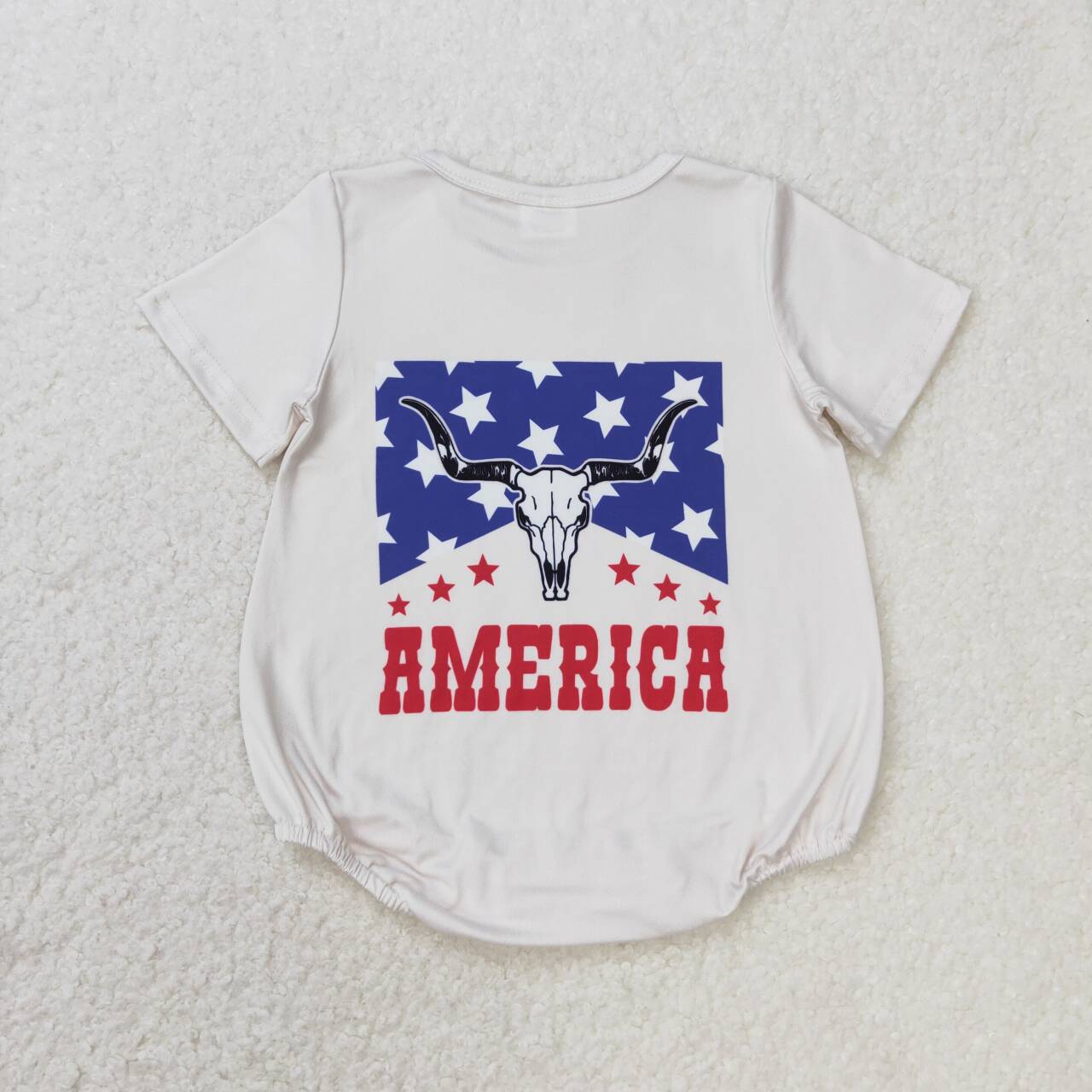 SR0962 Cow Skull Stars American Baby 4th of July Romper