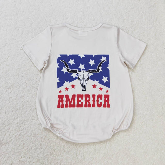 SR0962 Cow Skull Stars American Baby 4th of July Romper
