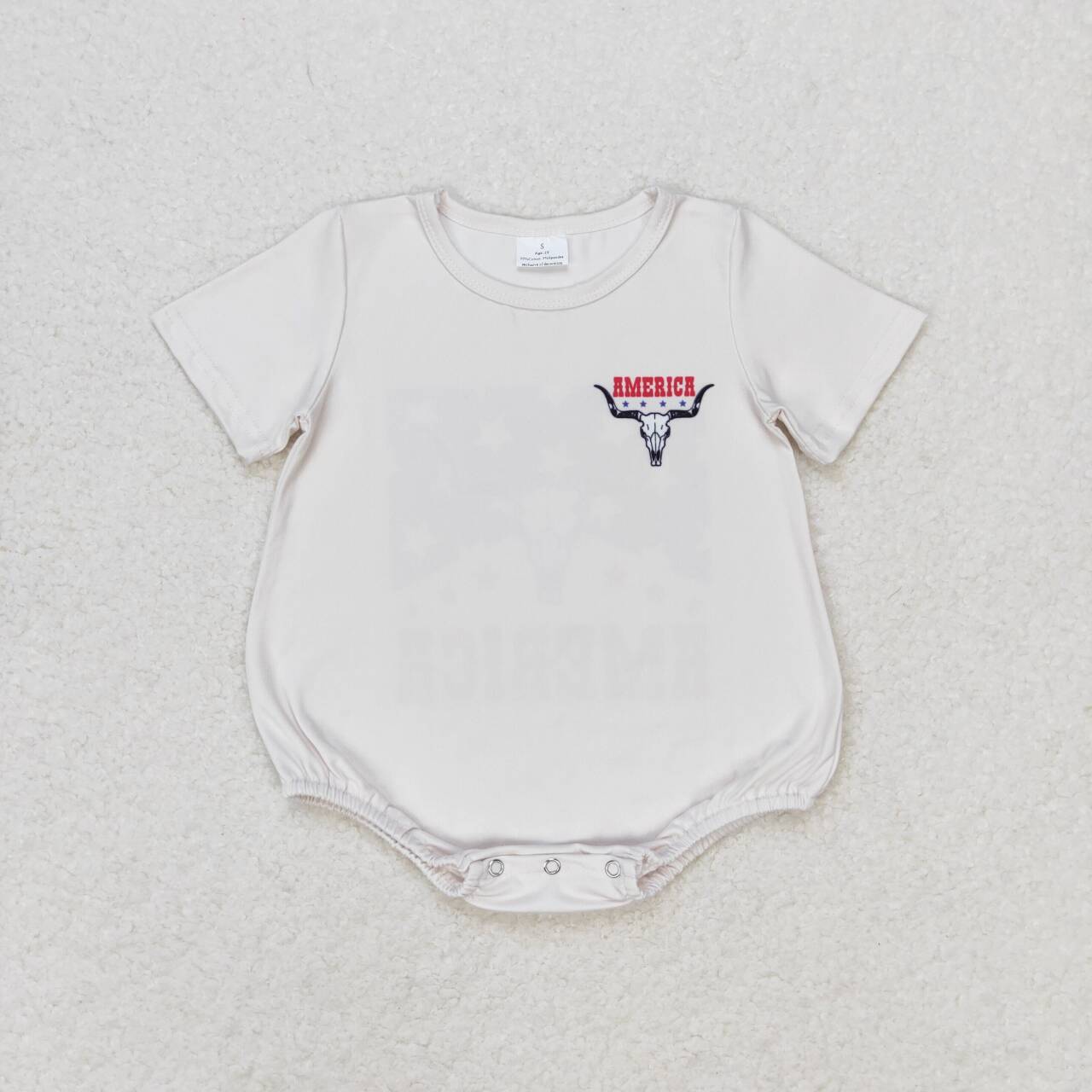 SR0962 Cow Skull Stars American Baby 4th of July Romper
