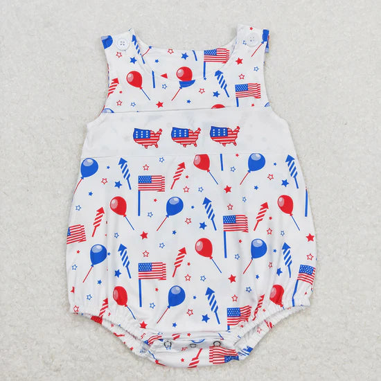 Sibling Boys Baby Girls 4th Of July Flags Balloons Kids Outfits Sets