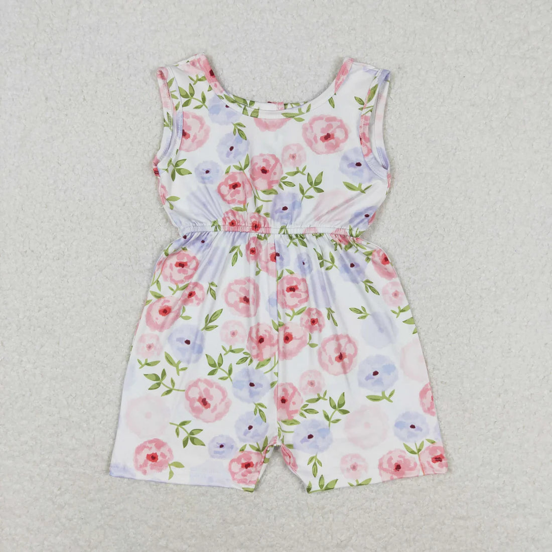 Sibling Baby Girls Sleeveless Flowers Bows Pockets Shorts Jumpsuits