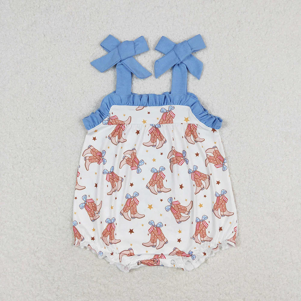 Sibling Baby Girls Straps Boots Bows Western Rompers Dresses