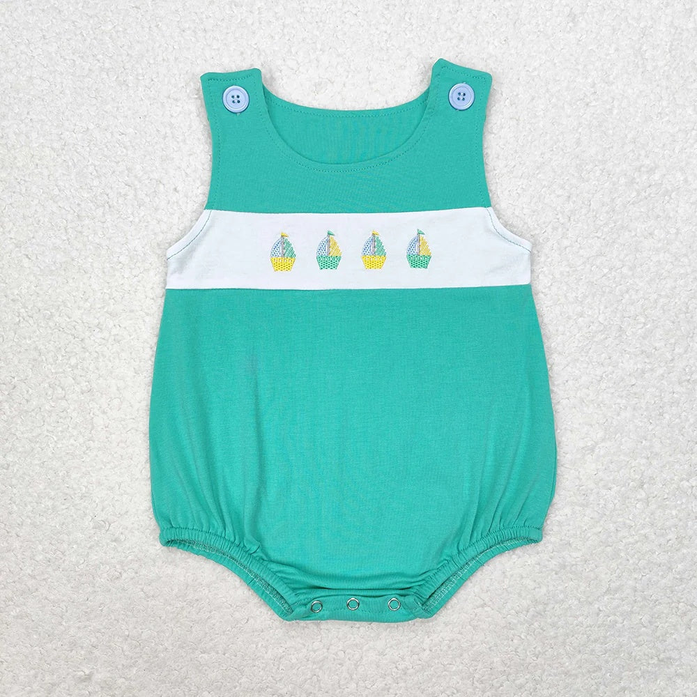 Toddler Boys Embroidered Sailboat Outfit Set, Sibling Matching Summer Clothes