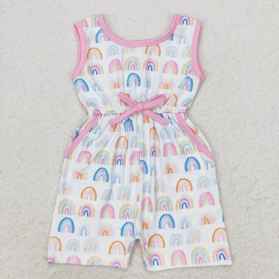 Sibling Baby Girls Sleeveless Flowers Bows Pockets Shorts Jumpsuits