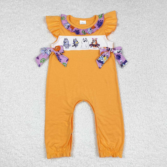 SR1796 Cartoon Dog Orange Baby Girls Halloween Ruffle Romper