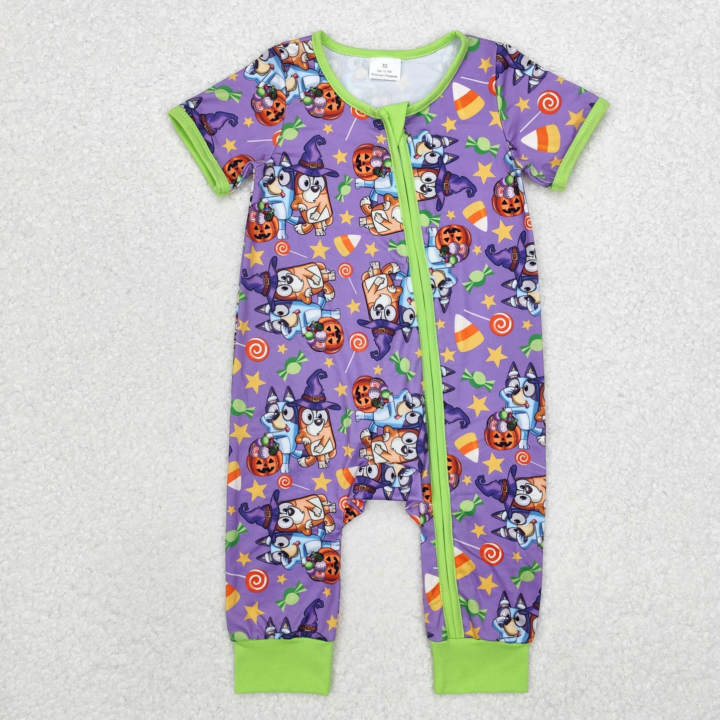 SR1803  Cartoon Dog Candy Print Baby Boys Halloween Zipper Sleeper Romper