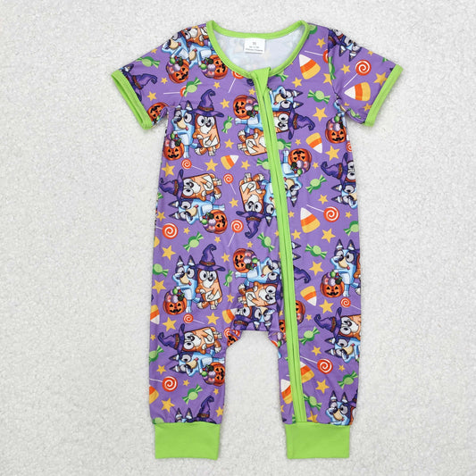 SR1803  Cartoon Dog Candy Print Baby Boys Halloween Zipper Sleeper Romper