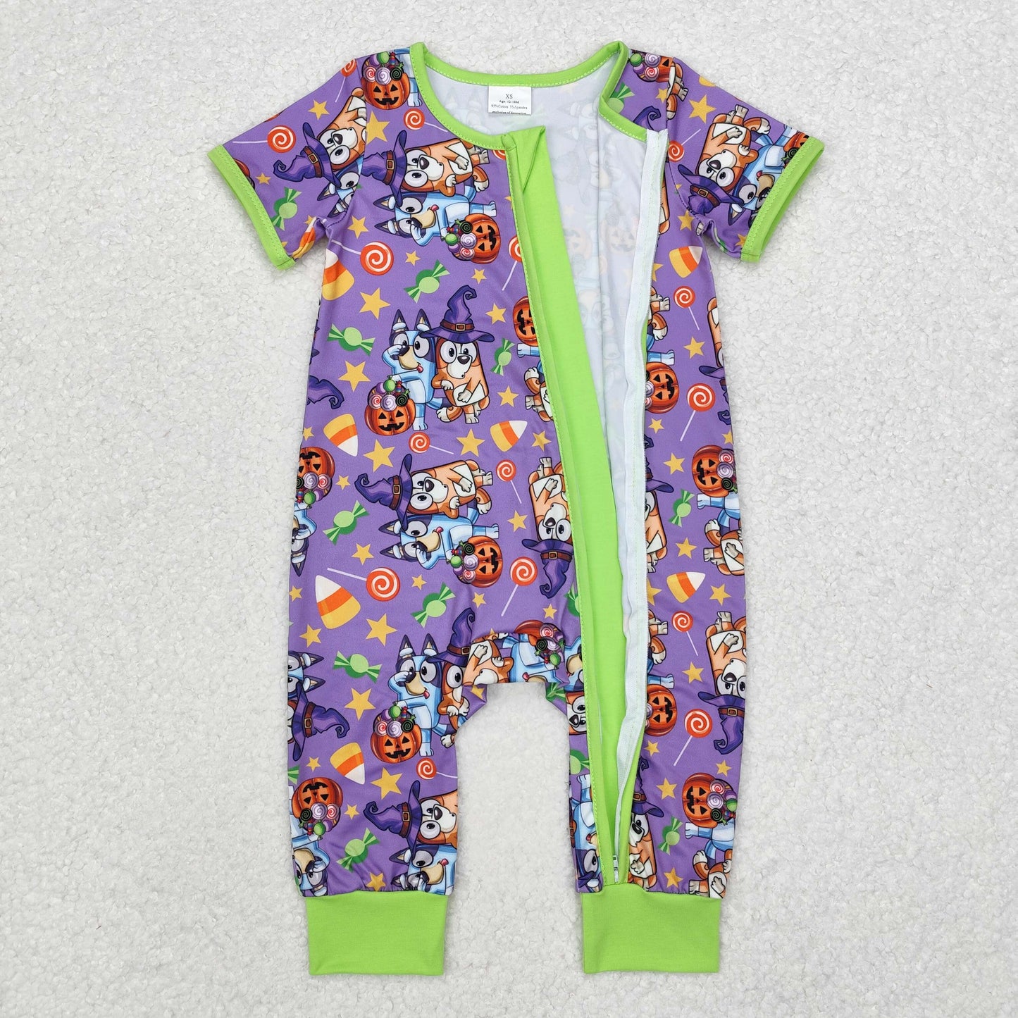 SR1803  Cartoon Dog Candy Print Baby Boys Halloween Zipper Sleeper Romper