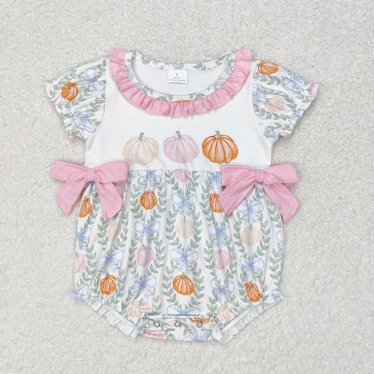 SR1865 Pumpkin Bows Baby Girls Fall Romper