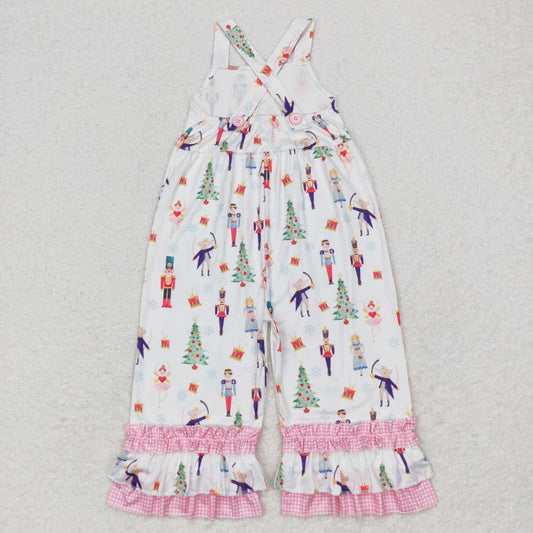 SR1931 Nutcracke* Soldier Print Girls Christmas Strap Ruffles Jumpsuits