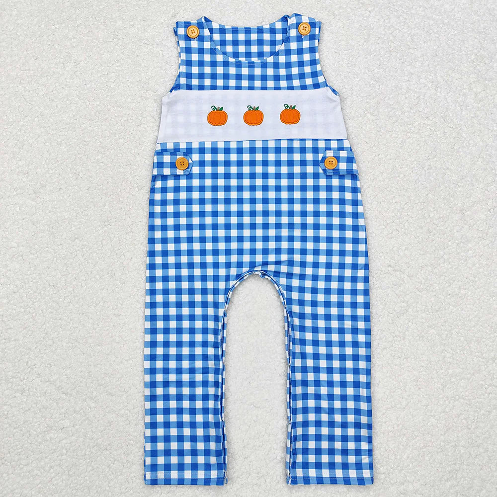 Sibling Girls Boys Blue Pumpkins Dresses Rompers Fall Clothes Sets
