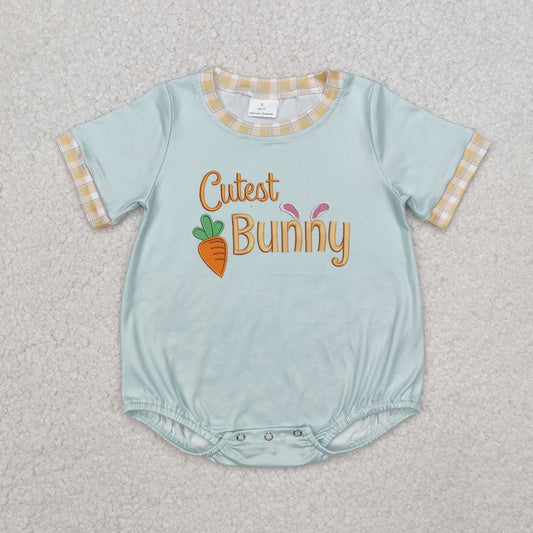 SR2198 Cutest Bunny Carrot Print Baby Boys Short Sleeve Romper