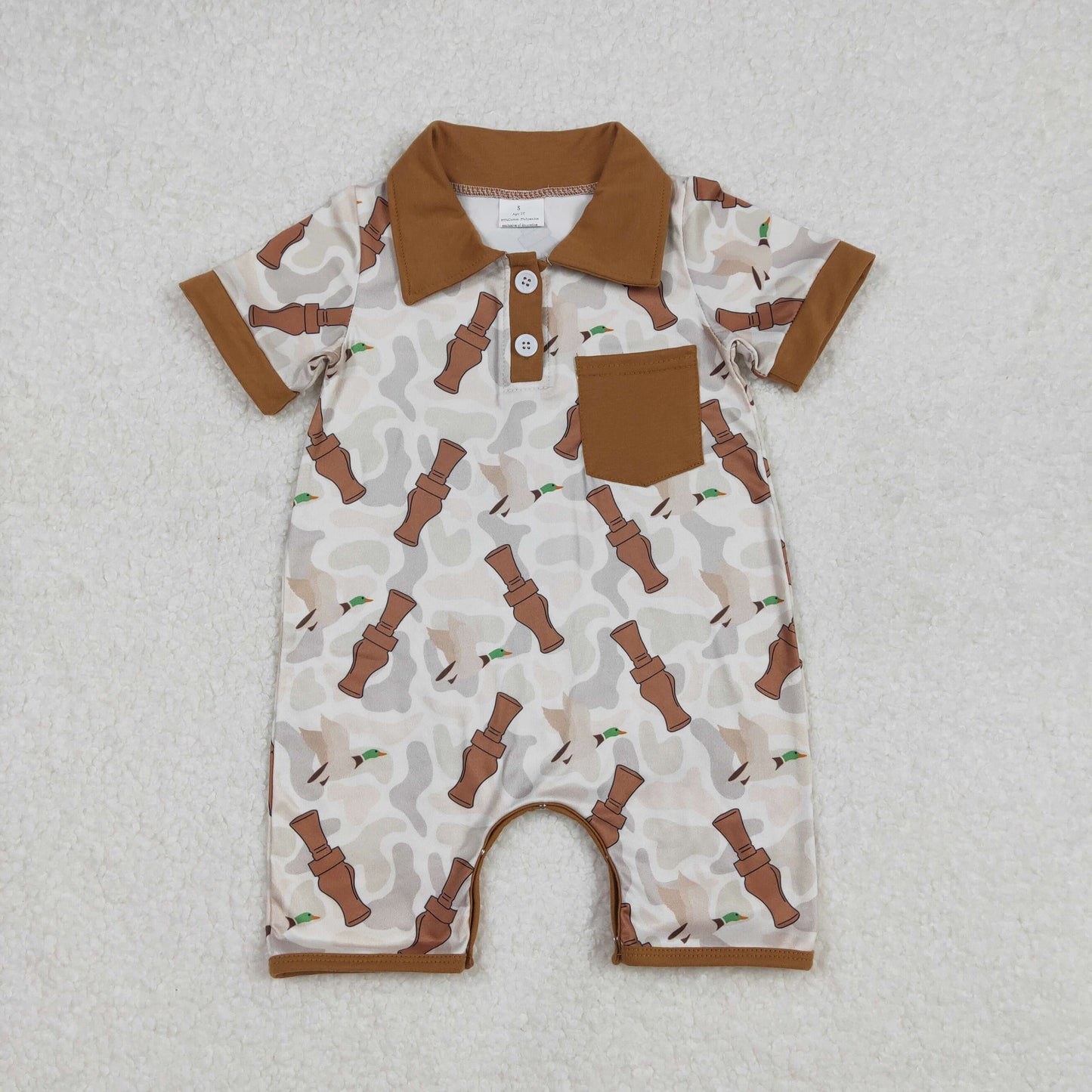 Baby Boys Hunting Fishing Short Sleve Shirt Romper with Pocket