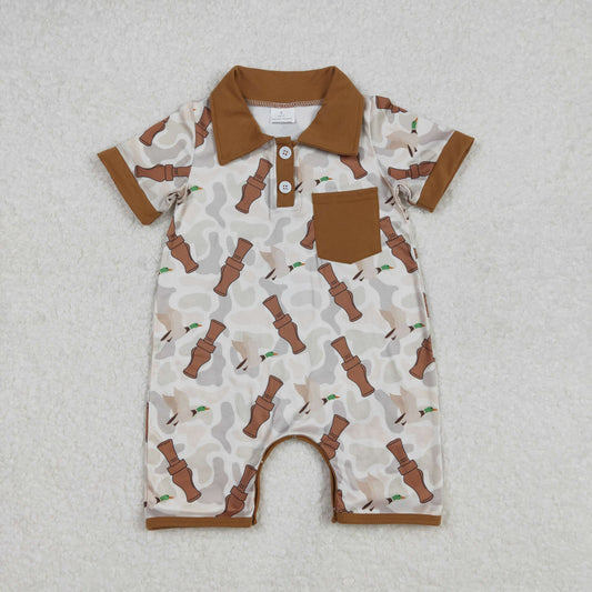 Baby Boys Hunting Fishing Short Sleve Shirt Romper with Pocket