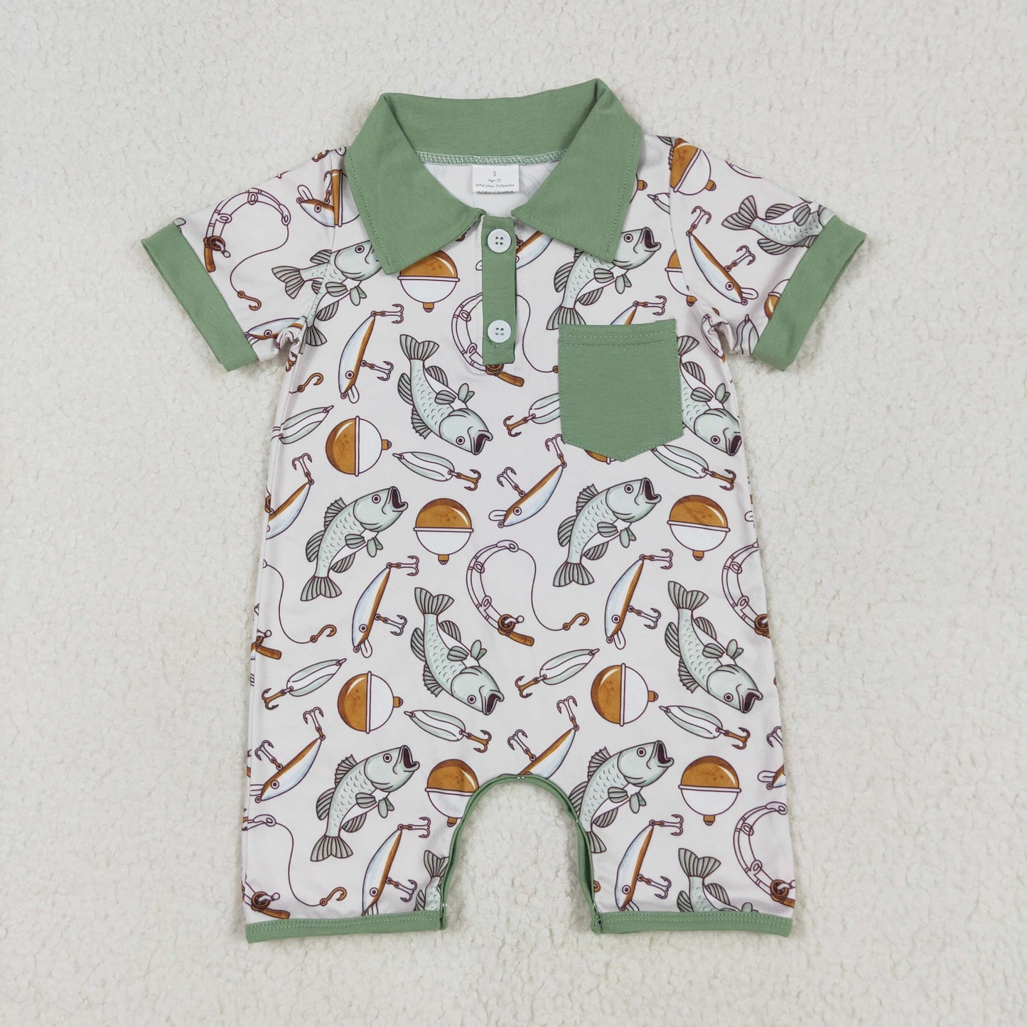 Baby Boys Hunting Fishing Short Sleve Shirt Romper with Pocket