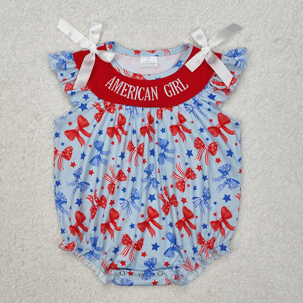 Baby Girls American Girl Embroidery Bows Dress & Romper Sisters 4th of July Wear