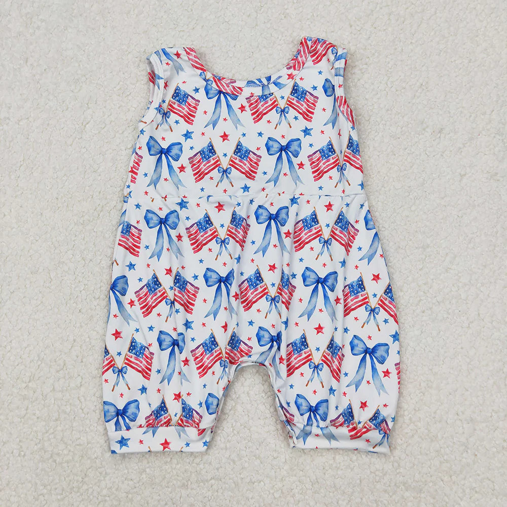 Sibling Baby Girls Boys 4th of July Flage Bow Sleeveless Romper