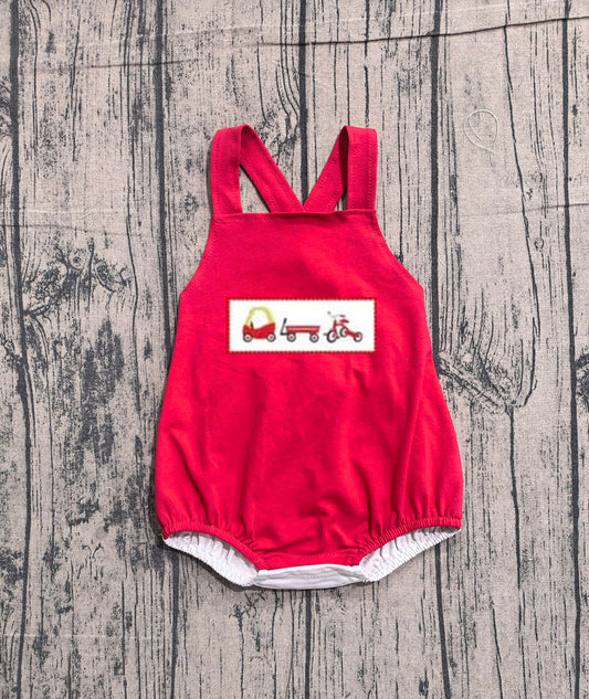 SR2849  Preorder Baby Bicycle Print Baby Boys Strap Romper