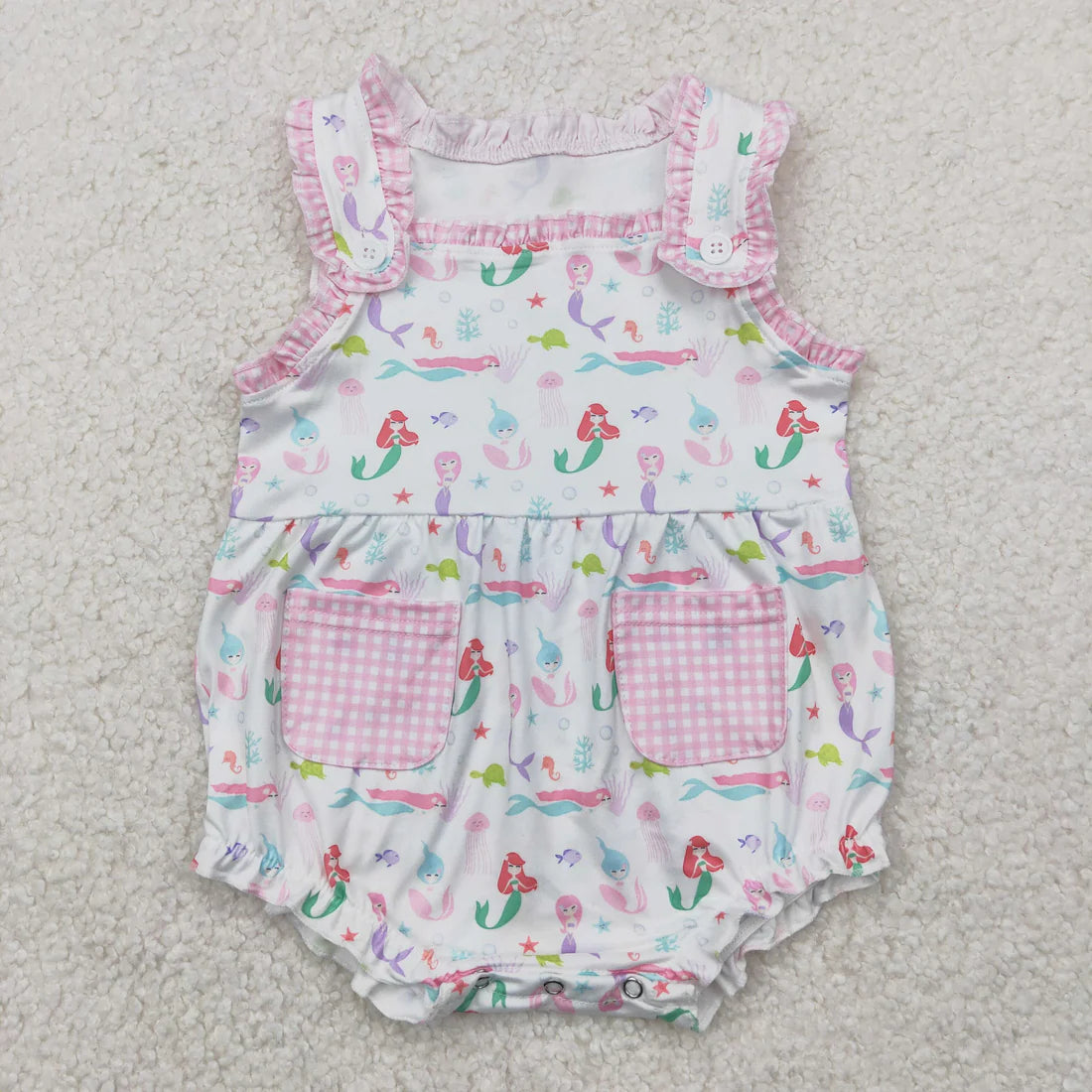 Sibling Baby Girls Sleeveless Mermaid Fishes Knee Length Dress Rompers