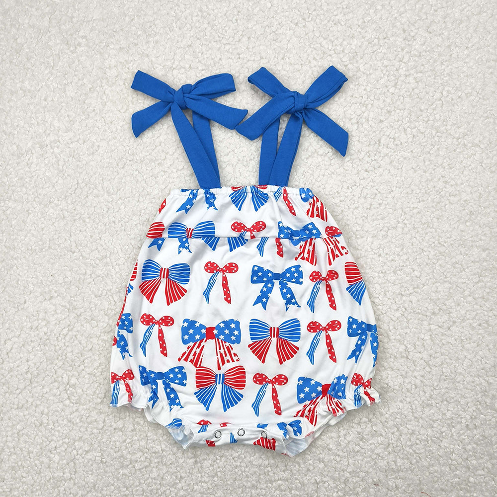 SR2902 Stars Bows Baby Girls 4th of July Strap Romper