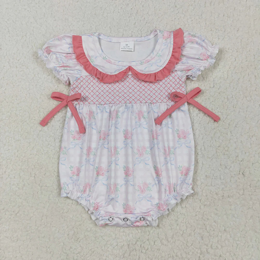 Sibling Embroidery Baby Infant Girls Flutter Sleeves Bows Ruffle Rompers