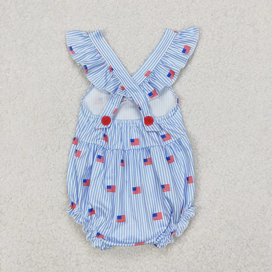 Sibling Embroidery Baby Girls Red Flags 4th of July Bows Rompers Outfits Sets