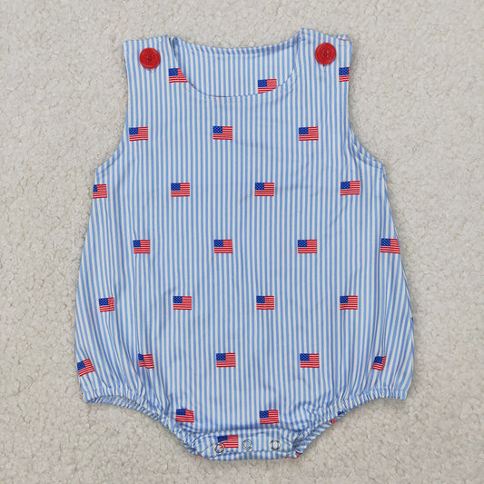 SR2922 Flag Blue Stripes Baby Boys 4th of July Sleeveless Romper