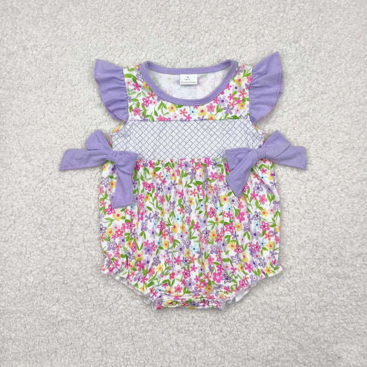 Sibling Embroidery Baby Infant Girls Flutter Sleeves Bows Ruffle Rompers