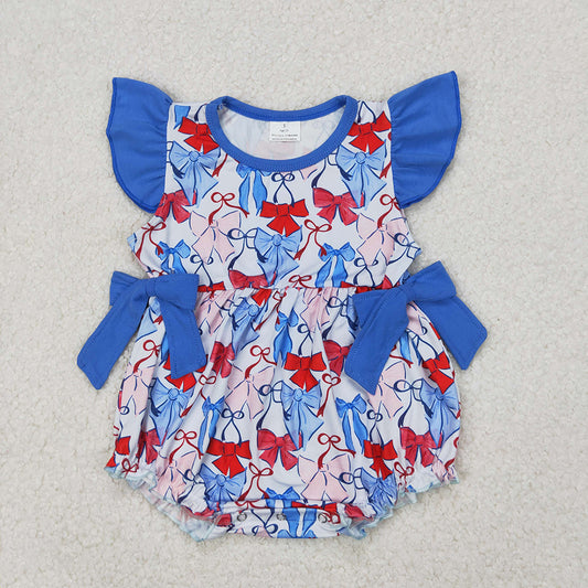 SR2954 Bows Baby Girls 4th of July Flutter Sleeve Romper