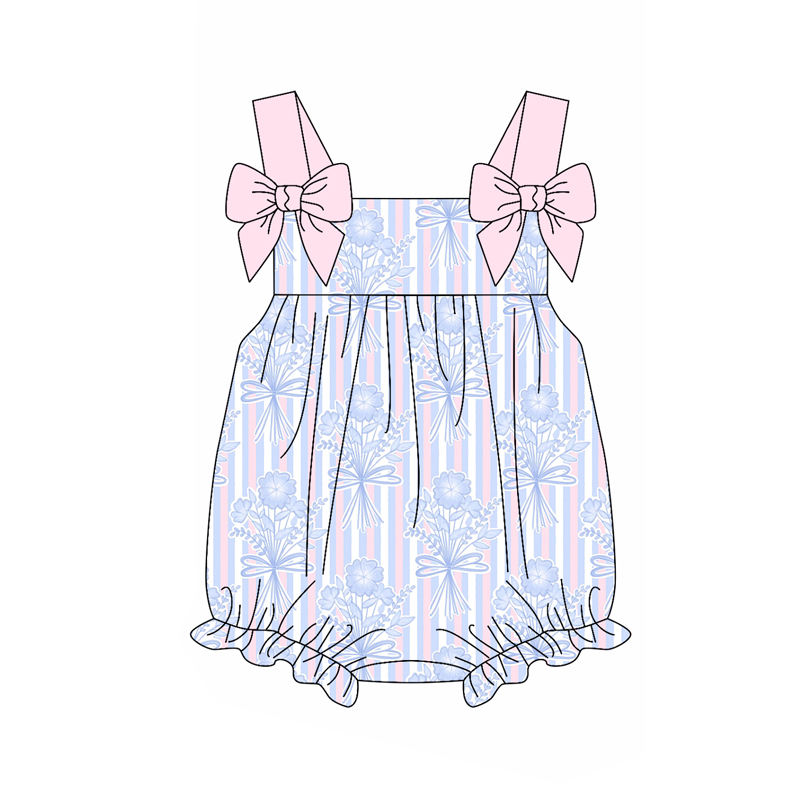 3.12 SR2960 Preorder Flowers Bows Stripes Print Baby Girls Strap Romper